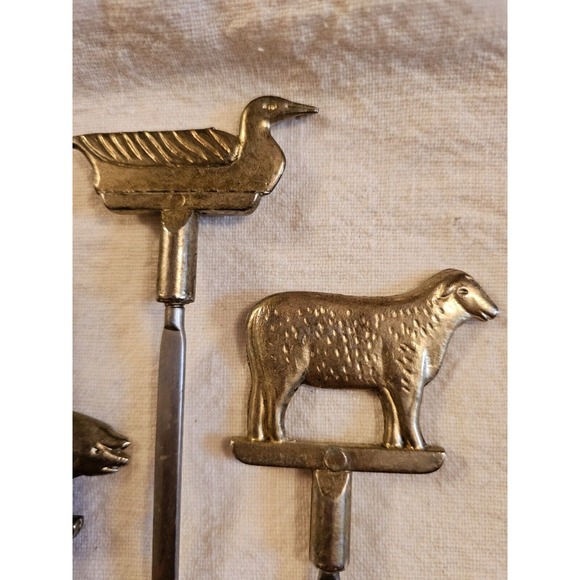 Set Of Four Brass And Stainless Steel Skewers Or Meat Identifiers Beef Pork... - Picture 3 of 9